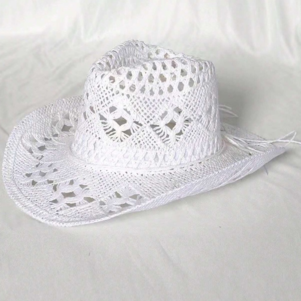 Boho Straw Western Cowboy Style Summer Hat - Picture 4 of 9